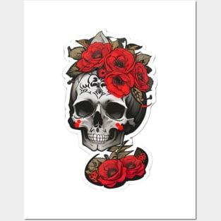 Roses Tattooed Skull Posters and Art